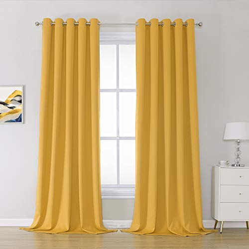 DUALIFE Yellow Blackout Curtain Panels with Grommet 60 Inch Width Thermal Insulated Room Darkening Gold Solid Window Drapes 120 Inches Long for Bedroom Living Room 60Wx120L