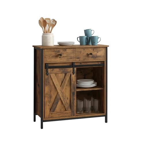 Relaxdays sideboard with sliding door, HWD: 80 x 70 x 30 cm, 4 shelves, storage cabinet, brown/black