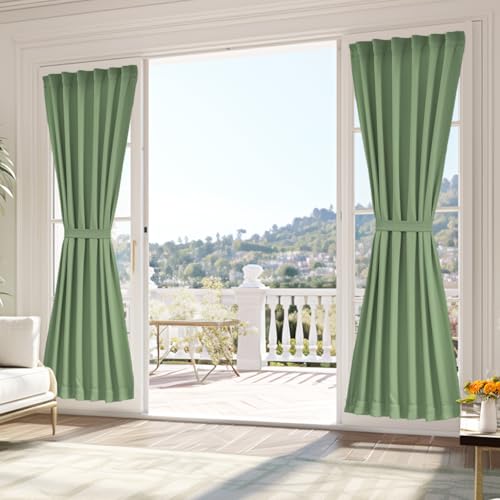 Vatge Sidelight Curtains for Front Door, Self Adhesive Sidelight Curtains for Door Winow, 1 Panel, W25 x L80, Sage Green