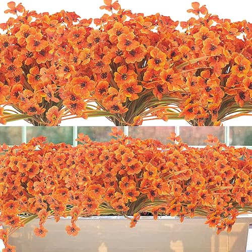 Grunyia 20 Pack Artificial Fall Flowers Outdoor Artificial Flower Shrubs Plastic Shrubs Non-Fading for Fall Farmhouse Home Garden Thanksgiving Decor (Autumn Red)