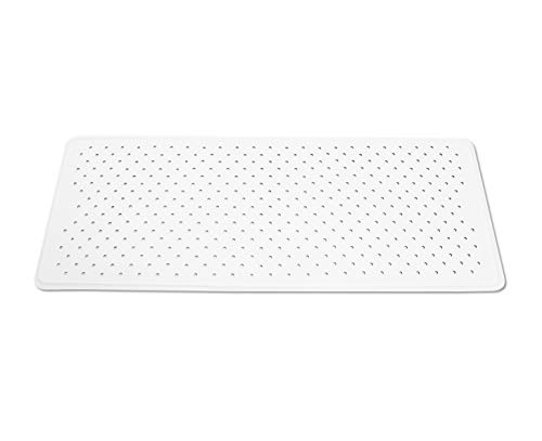 KMINA Bath Mat Non Slip Anti Mould (97x35 cm), Suction Cups, Natural Rubber, BPA Free, White - Made in Europe