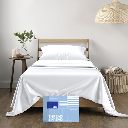 THREAD SPREAD 100% Cotton Twin Sheets for Twin Size Bed - 400 Thread Count 3 Piece Cotton Sheet Set - Ultra Soft, Breathable Cooling Sheet Sets - Deep Pocket Twin Bed Sheets - Sateen Bedsheet (White)