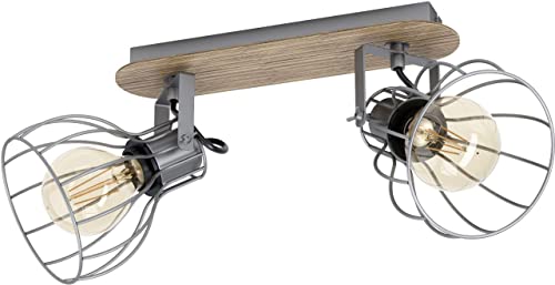 EGLO Sambatello Ceiling Light 2-Bulb Vintage Ceiling Light in Retro Look Ceiling Spotlight Steel Colour: Brown Socket: E27
