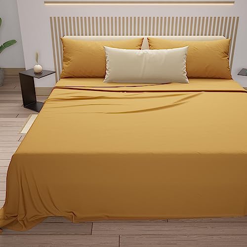 PETTI Artigiani Italiani - Cotton Sheets, Single Sheets, Single Bed Set, Ochre Yellow, 100% Made in Italy