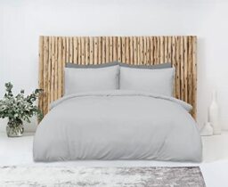 Sleepdown 100% Bamboo Cotton Plain Grey Duvet Cover Quilt Pillow Cases Bedding Set Soft Easy Care - Super King (220cm x 260cm)