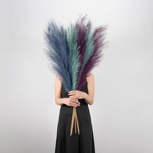 "EVODIS Pampas Grass Decor Tall, 43""/110cm Faux Pampas Grass 6 Stems Large Pompass Grass Branches Tall Bulk Boho Flower Arrangement for Home Room Wedding Party Decor"