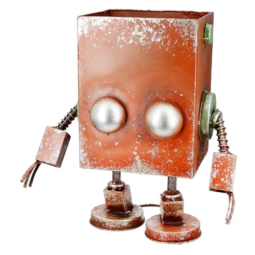 Casablanca Robotic Metal Planter - Rust Brown - Antique Finish - Height 38 cm x Width 34 cm - Robot Shape