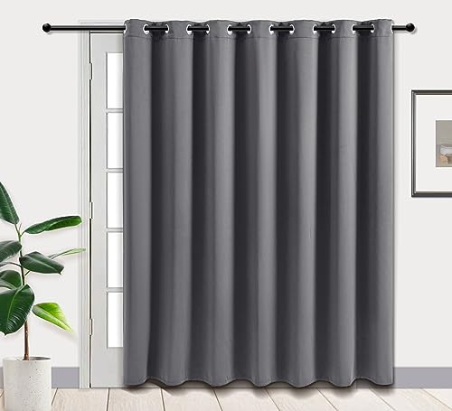 PI Blackout Patio Sliding Door Curtains 84 INCHES Long,Grommet Thermal Insulated Room Divider Curtains Window Treatment,Extra Wide Privacy for Living Room/Bedroom/Home Decoration(Dark Grey,W100XL84)