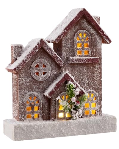 WeRChristmas Light Up Wooden Christmas House Decoration, Multi-Colour, 27cm
