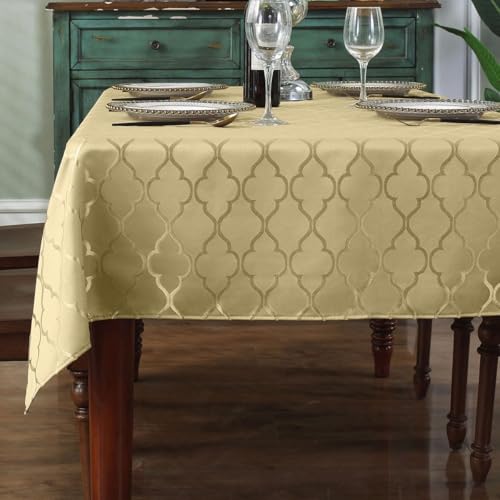 "SASTYBALE Jacquard Christmas Tablecloth Flower Pattern Polyester Table Cloth Spill Proof Dust-Proof Table Cover for Kitchen Dining Tabletop Decoration (Rectangle, 52"" x 70"" (4-6 Seats), Gold)"