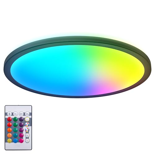 B.K.Licht I Round RGB LED Ceiling lamp I Ultra Flat LED Panel I Colour Change I RGBW Ceiling Light dimmable I Backlight Effect I Remote Control I Black