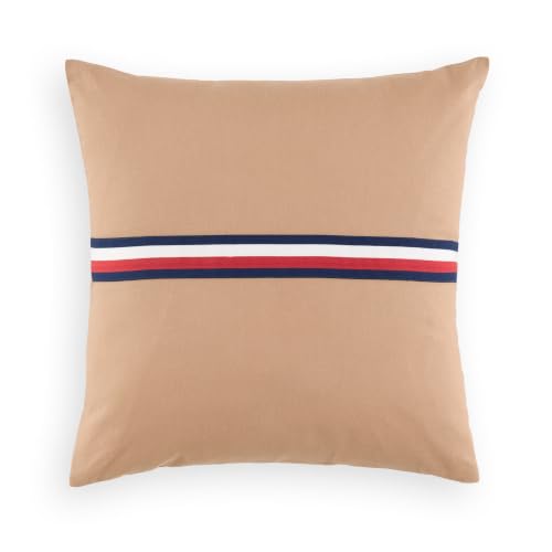 Tommy Hilfiger - Decorative Cushion Cover, Coffee, Plain Canvas, 100% Cotton with Ribbon, Timeless and Decorative, Cushion Cover 40 x 40 cm