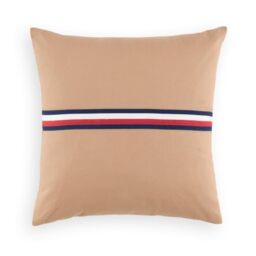 Tommy Hilfiger - Decorative Cushion Cover, Coffee, Plain Canvas, 100% Cotton with Ribbon, Timeless and Decorative, Cushion Cover 40 x 40 cm