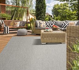 Mia's Teppiche Lara Flat Weave UV and Weather-Resistant Indoor and Outdoor Rug, 80 cm Length x 200 cm Width, Grey