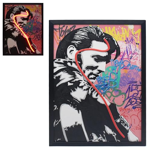 Lesser & Pavey The King Wall Art - Neon LED Wall Sign Featuring Iconic King of Rock & Roll - Retro Music-Inspired Décor - Perfect for Fans, Bars, Game Rooms & Collectors of Music Legends