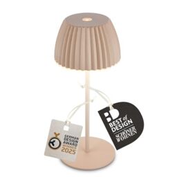 Briloner - Riffle Mini Rechargeable LED Table lamp IP44 with Light Edge, 8.5x20cm, Touch, Replaceable Battery, LED Light, Battery Table lamp, Bedside lamp, German Design Award Winner 2025, Beige