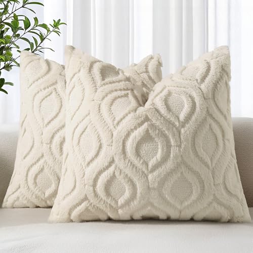 decorUhome Set of 2 Faux Fur Cushion Covers, 45x45 cm, Beige