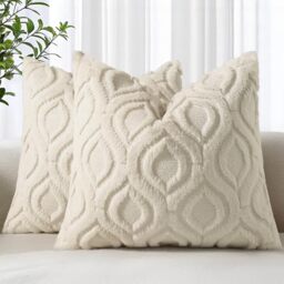 decorUhome Set of 2 Faux Fur Cushion Covers, 45x45 cm, Beige