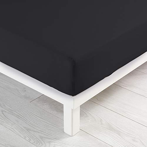 Douceur d'Intérieur, Fitted Sheet (160 x 200 cm) Jersy Charcoal, 100% Cotton