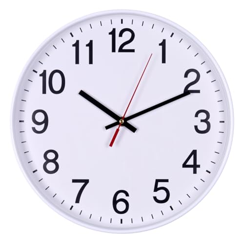 OFFICER PRODUCTS Wall Clock Plastic / 30 cm White Arabic Numerals Wall Clock/Quartz Silent Wall Clocks for School Office Living Room Kitchen Analogue Modern Round Decorative
