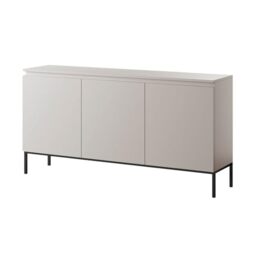 SELSEY Bemmi Sideboard 150x35x75.5 cm, Minimalist Kashmir Taupe Grey Chest of Drawers with 3 Doors, Handle-Free Design, Steel Legs, Modern Chester Drawers for Bedroom, 6 Shelves