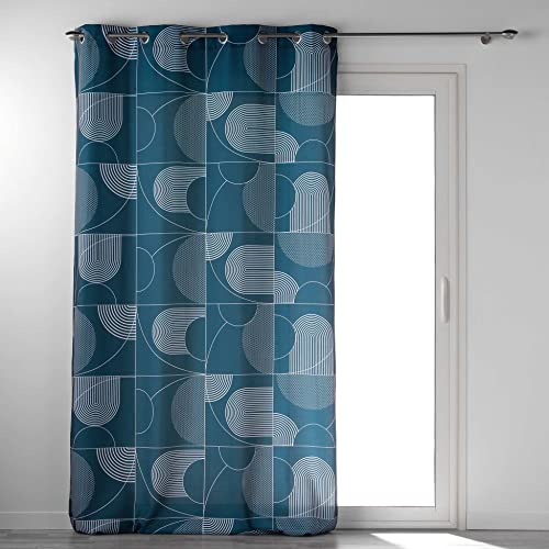 Douceur d'Intérieur, Eyelet Curtain 140 x 280 cm Blue Polyester Printed Sketch Pattern