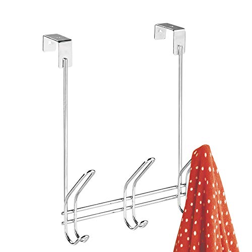 "iDesign 43912 Classico Door Wardrobe with 3 Double Hooks, Over Door Coat Rack for Jackets, Hats, Scarves or Towels, Made of Metal, Chrome, 5"" x 8.2"" x 12.5"""