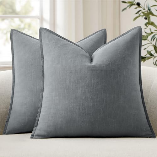 ANRODUO Pack of 2 Decorative Linen Pillow Covers Light Grey Euro Sham Neutral Farmhouse Boho Soild Cushion Case Soft Accent Pillowcase for Couch Sofa Bedroom Living Room Home Decor 26 x 26 Inch