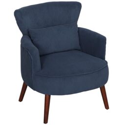 HOMCOM Modern Armchair, Upholstered Corduroy Accent Chair with Thick Padded Seat, Lumbar Pillow, Rubber Wood Legs, Cuddle Chair for Living Room Bedroom Office, Blue