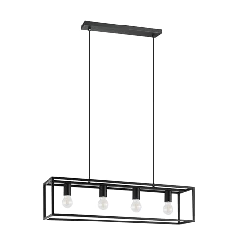 Eglo Pendant lamp Eldrick, 4-Light Hanging Light for Dining Table, Black Metal Industrial Ceiling Lighting for Living Room, E27 Socket, 85 cm Length