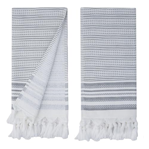 Tabea Turkish Cotton Kitchen Hand Towel Set of 2 (Elegant Lines Grey)