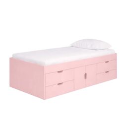 Kidsaw Single Cabin Bed Frame, Engineered Wood, Pink, 196x96x51cm, Contemporary, Storage Drawer, Painted, 4 Drawers