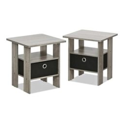 Furinno ANDREY Side Table, Set of 2 End Table, Night Stand with Open Shelves and Storage Bin, Bedside Table, for Living Room, Bedroom, French Oak