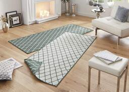 NORTHRUGS Malaga Indoor and Outdoor Rug 80 x 250 cm Reversible Rug Weatherproof Modern Geometric Pattern Runner for Balcony Patio Garden Conservatory Living Room Waterproof in Green Cream