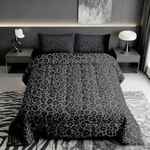 Castle Fairy Leopard Print Room Decor,Cheetah Print Comforter Set Full Size,African Wildlife Microfiber Soft Bedding Set for Women Boys Girls,Animals Aesthetic Retro Quilt Duvet with 2 Pillowcases
