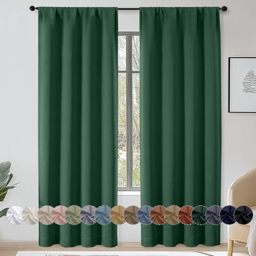 OWENIE Sally Ever Green Blackout Curtains 84 Inches Long 2 Panels Set for Bedroom Living Room, Solid Thermal Insulated Privacy Room Darkening Window Treatment Drapes, 2 Pcs Each W40 x L84, Ever Green