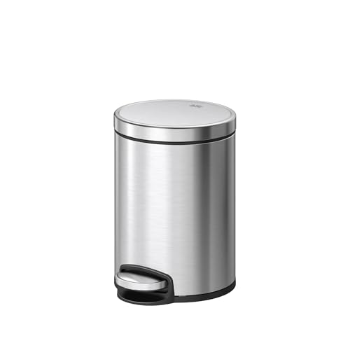 EKO Eva Pedal Bathroom Bin 5 Litres, Rubbish Bin with Soft Close Lid, Removable Inner Bucket, Perfect for Bathroom, Bedroom & Home, Stainless Steel