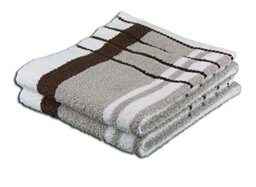 Gözze - Beach Towel, Set of 2, 100% Cotton, Berlin, Striped, 50 x 100 cm - Taupe/Chocolate