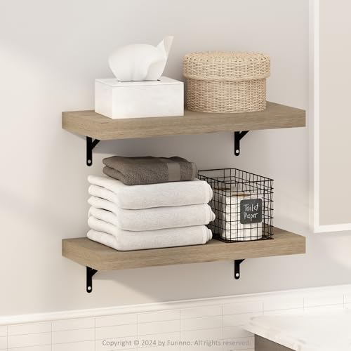 Furinno TANNA Floating Shelves for Wall Set of 2, 55.9cm Bathroom Wall Shelf, Wall Mounted Shelf, for Bathroom Organizers and Storage, Living Room, Natural