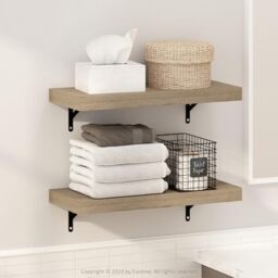 Furinno TANNA Floating Shelves for Wall Set of 2, 55.9cm Bathroom Wall Shelf, Wall Mounted Shelf, for Bathroom Organizers and Storage, Living Room, Natural
