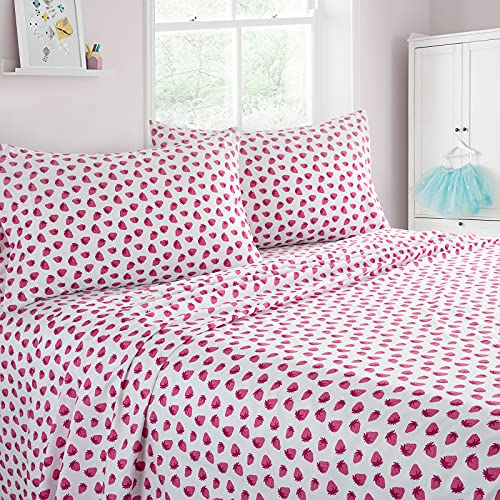Vonty Kids Twin Sheet Set Strawberry Brushed Microfiber Bed Sheet for Boys & Girls, Ultra Soft & Easy to Wash (1 Fitted Sheet + 1 Flat Sheet + 1 Pillowcase)