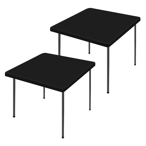 "Moosfor Spandex Picnic Table Cloth 2 Pack, Elastic Fitted Tablecloths for Square Tables, Stretch Washable Patio Table Cover for Outdoor, Camping, Banquet and Parties (Black, 36""x36"")"