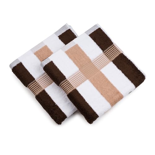 G??zze - New York Striped Hand Towels, Set of 2, Soft and Absorbent, 100% Cotton, 50 x 100 cm - Maroon/White/Mocha
