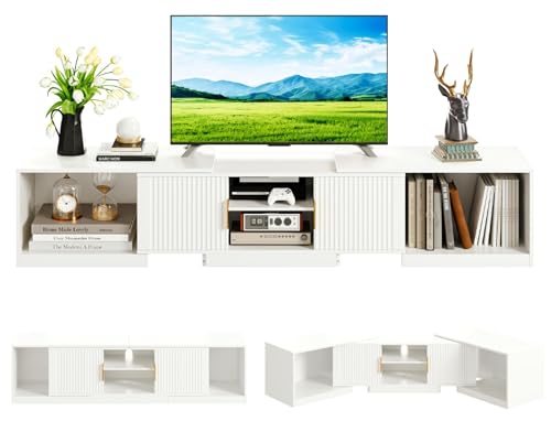 IRONCK Extendable TV Stand Cabinet 160-200cm, Corner TV Unit with 2 Doors & Adjustable Shelves, Wooden TV Cabinets for up to 65-75 Inches TVs, Modern TV Console Table for Living Room, Bedroom, White