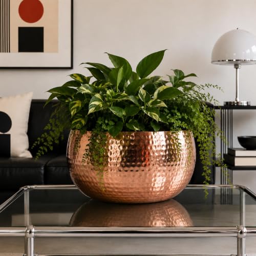Leaf Large Straight Edge Hammered Metal Planter Reflective, Indoor