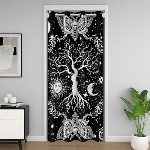 "Erosebridal Sun Moon Doorway Curtain, Tree of Life Door Curtain Gothic Moth Blackout Curtain Sugar Skull Trippy Glitter Stars Door Drape, Bohemian Constellations Bedroom Decor 1 Panel, 42"" W X 80"" L"
