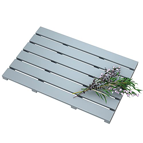 Bamboo Wooden Bath Floor Mat for Luxury Shower - Non-Slip Bathroom Waterproof Carpet for Indoor or Outdoor Use (Grey)