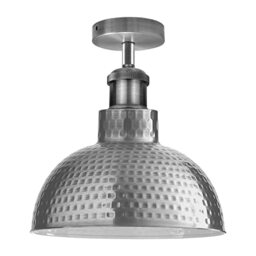 LEDSone E27 Vintage Industrial Ceiling Light with 26cm Dome Shade Easy Fit Premium Quality Anti Rust Durable Metal Satin Nickel Hammered Finish Light Fitting Ceilings for Kitchen Living Room