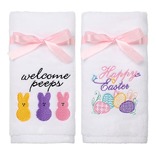 NEWLIGHTURE Easter Hand Towels 100% Cotton Embroidered Green Gnome Shamrock Decorative Bathroom Kitchen Dish Towels Set Gift Set of 2 14x29inch