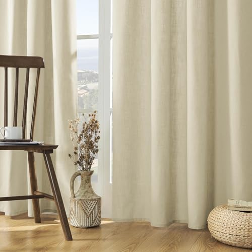 Joydeco Linen Curtains 72 Inch Length 2 Panels Set, Light Filtering Living Room Curtains (W52 x L72 Inch, Pistachio Shell)